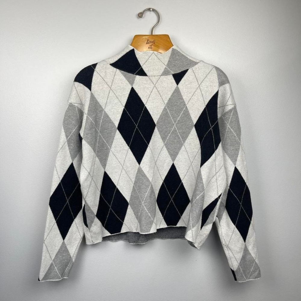 Maeve Anthropologie‎ Argyle Knit Sweater Mock Neck Academia XS Oversized Neutral